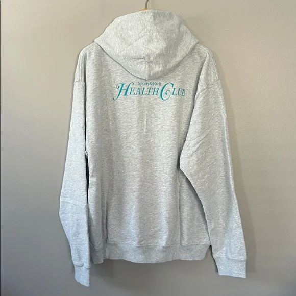 NWT Sporty & Rich Rizzoli Hoodie Heathered Gray Size Large Health Club Graphic - Picture 8 of 11